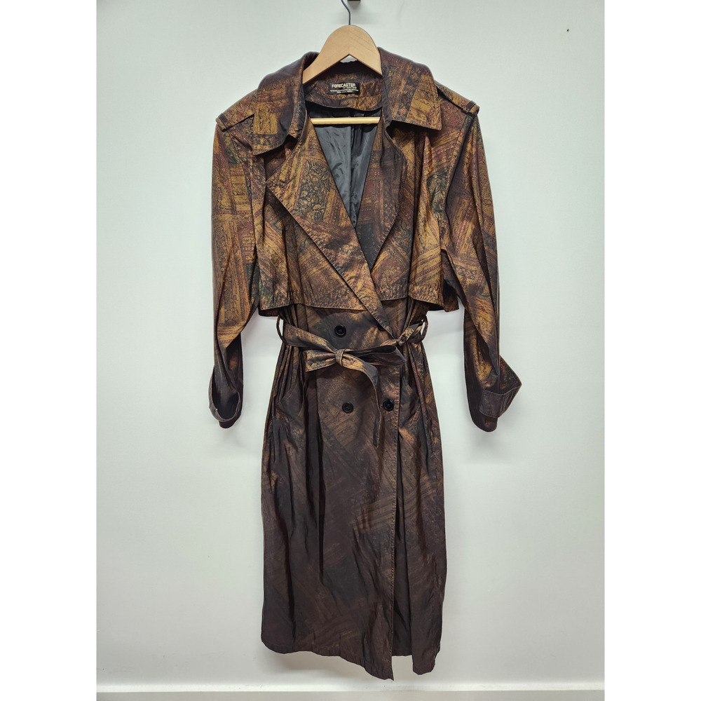 Vintage Forecaster Of Boston Women's Multi Iridescent Long Trench Coat, Sz 13/14